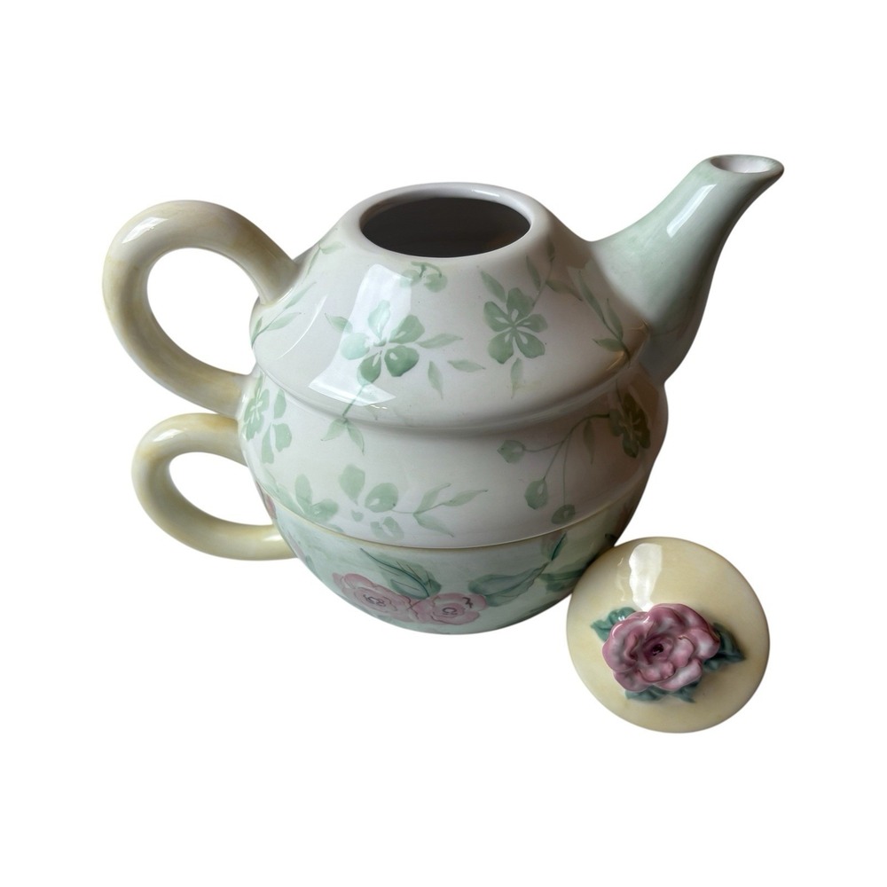 Capriware Ceramic Teapot Tea For One Ivory Pink Roses - Picture 3 of 5